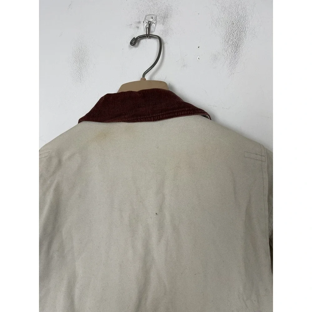 Faded Glory Womens Tan Button Front Field Jacket Red Collar Plaid‎ Lining